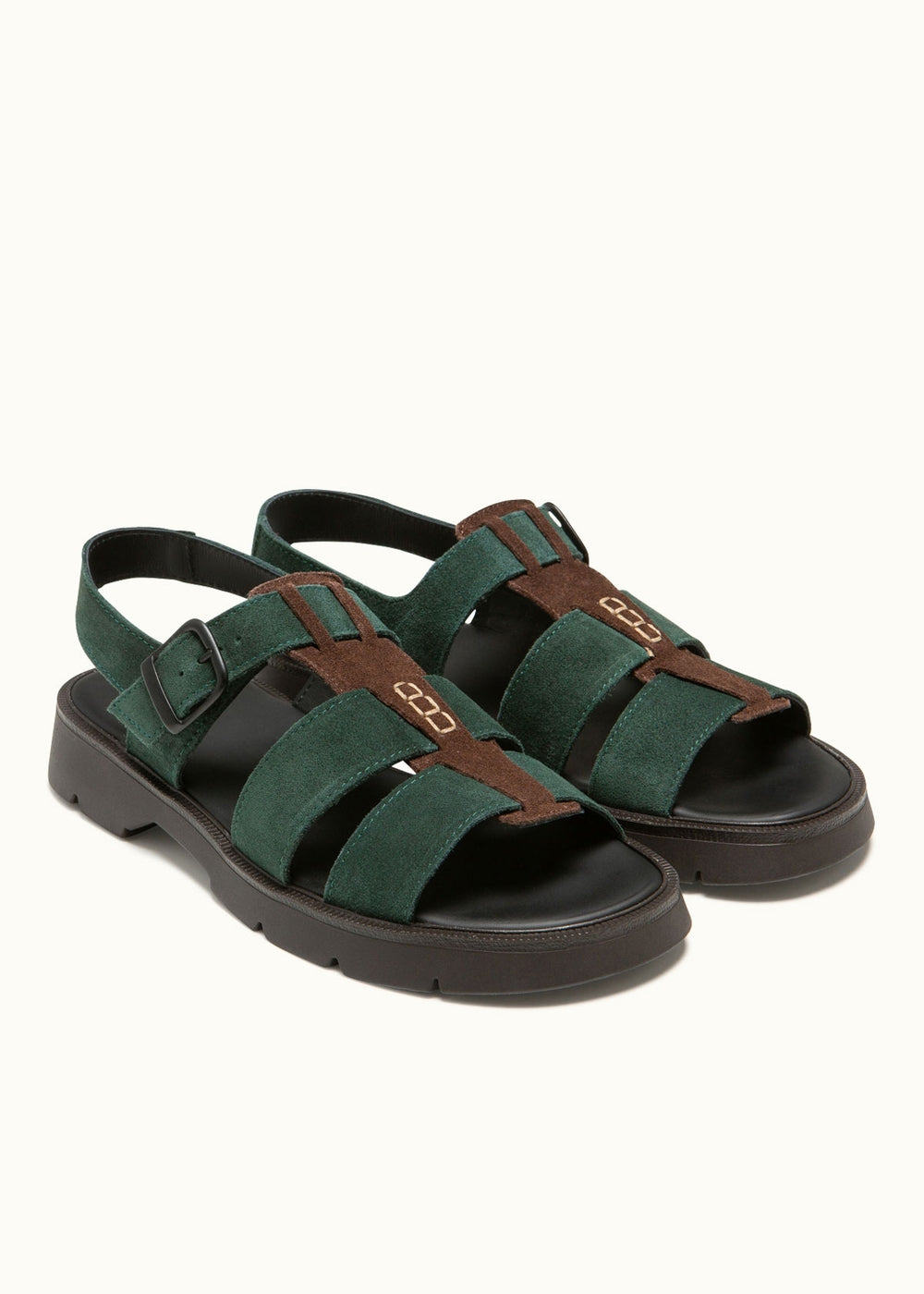 Sandales en cuir certifié | bicolore "ballast vv - vert+marron"