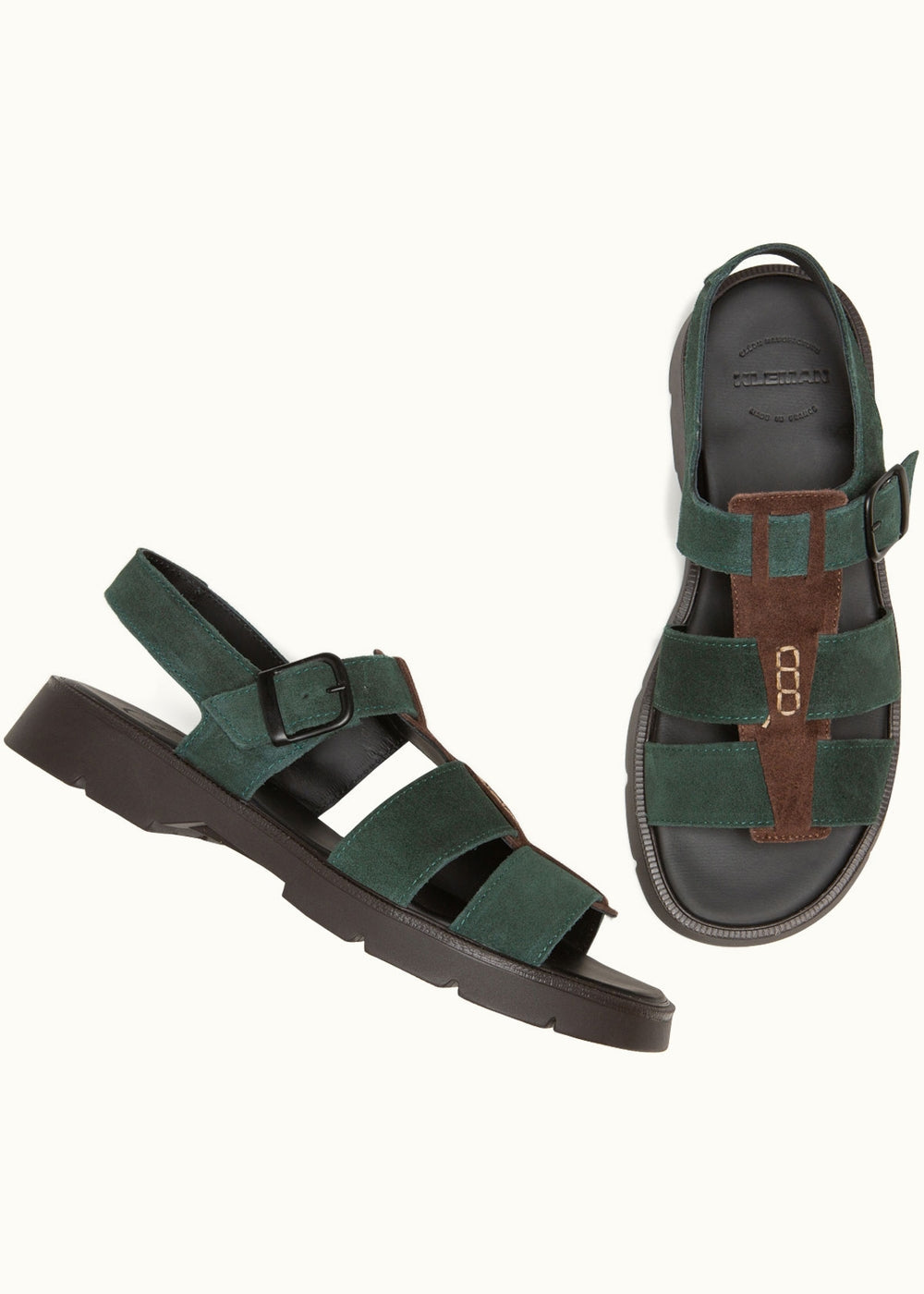 Sandales en cuir certifié | bicolore "ballast vv - vert+marron"