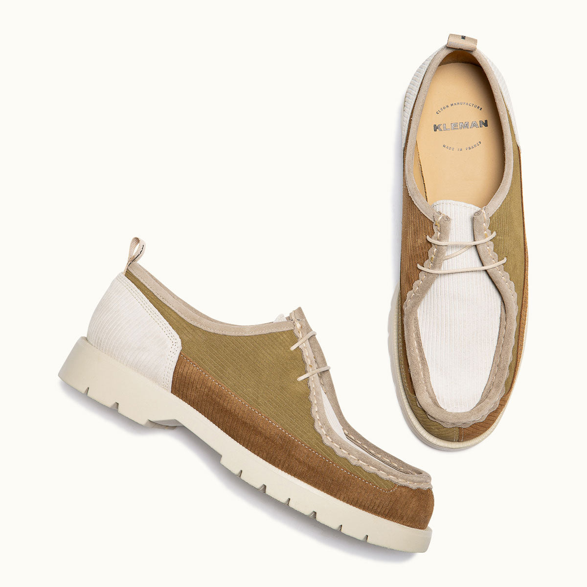 Derbies made in france en cuir certifié | "bastille cord marron, kaki, ecru"