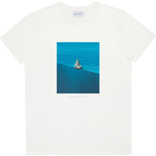 T-shirt imprimé en coton bio | Blanc "flat earth natural"