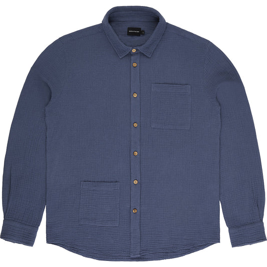 Chemise à poches en gaze de coton bio | bleu "oihana blue"