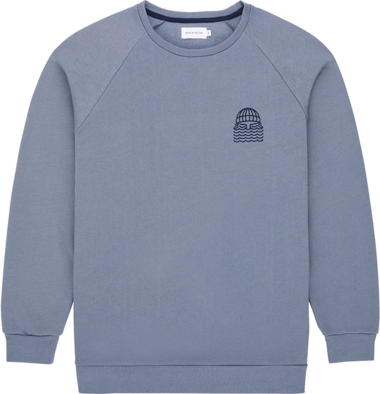Sweat brodé en coton bio | bleu "storm mini to the sea sweat"