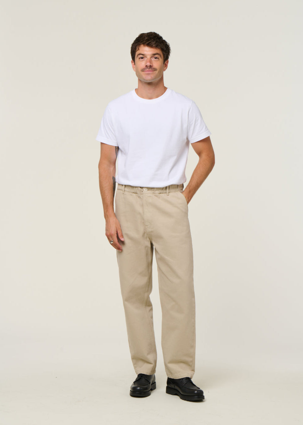 Pantalon large en coton bio | écru "loose relaxed pants beige"