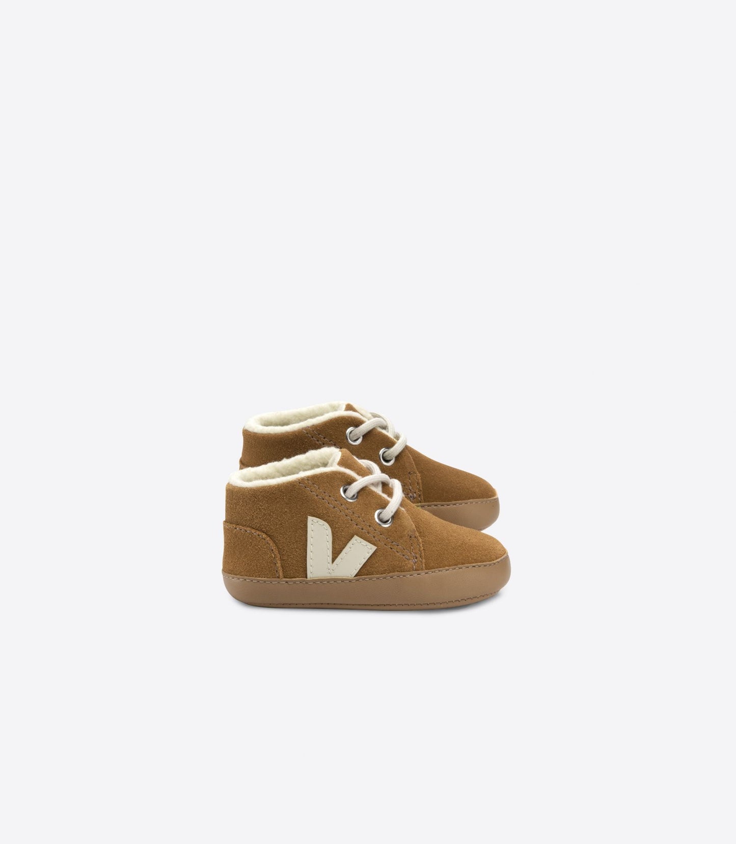 Chaussons bébé en suède | marron "baby fured suede camel pierre"