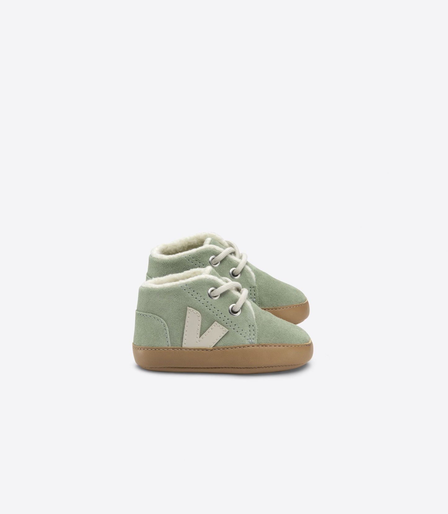 Chaussons bébé en suède | vert "baby fured suede clay pierre"