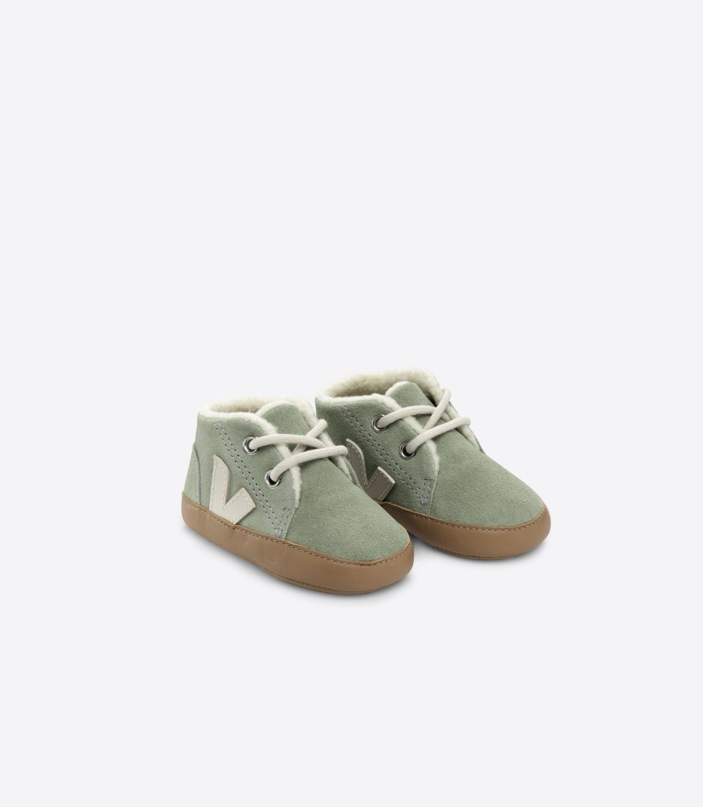Chaussons bébé en suède | vert "baby fured suede clay pierre"