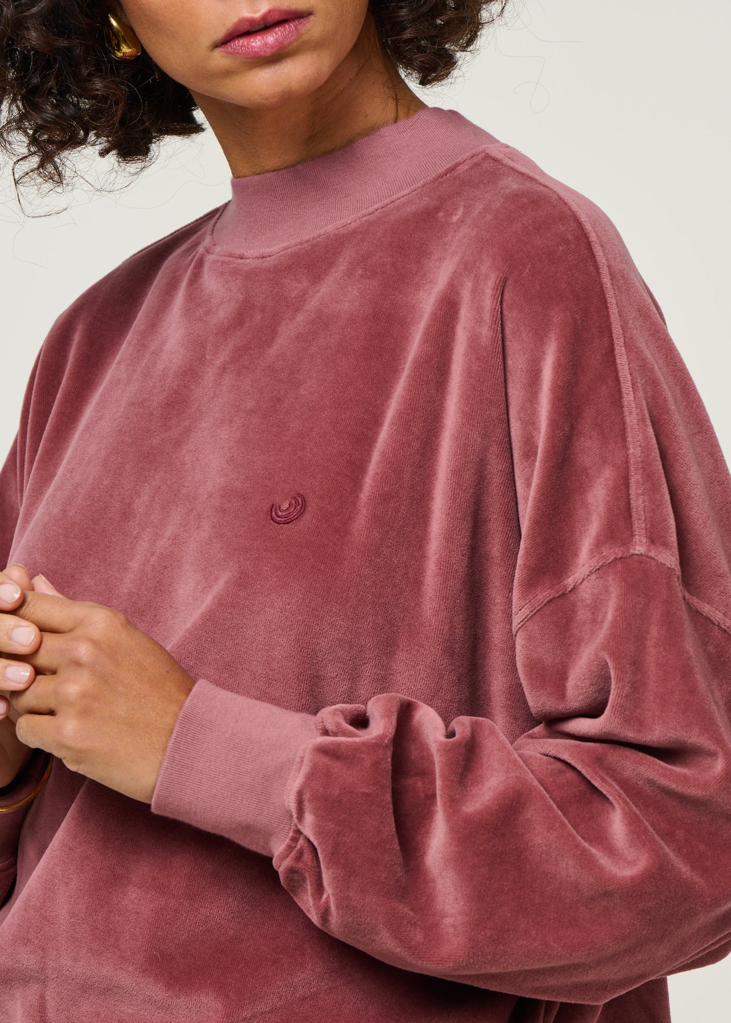 Sweat velours en coton bio | vieux rose "binz - rose brown"