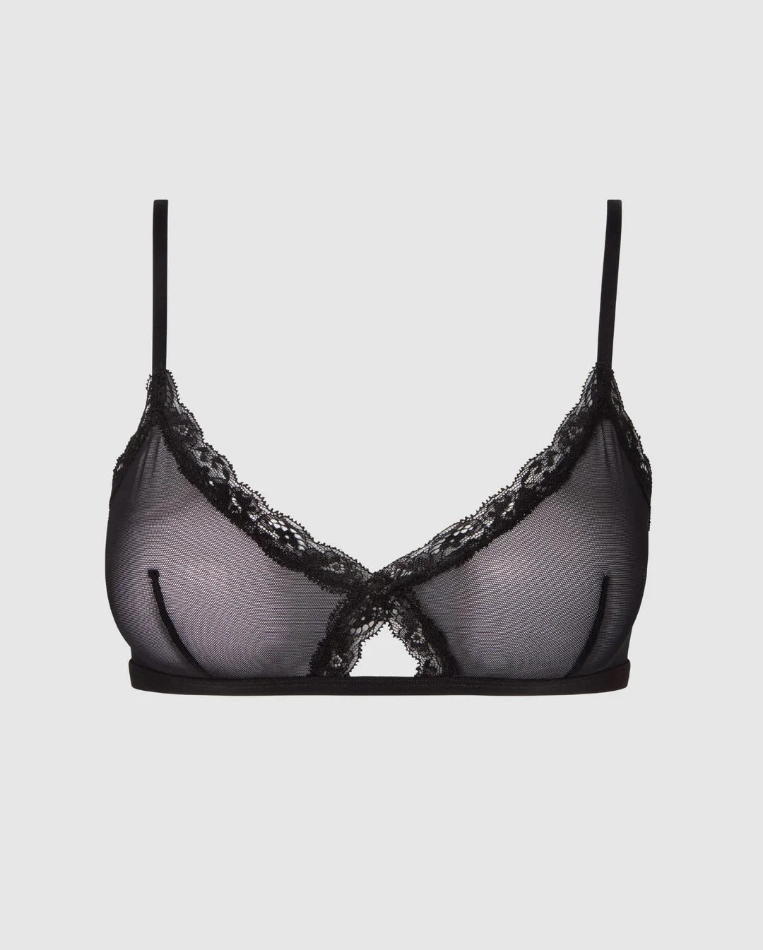 Soutien gorge triangle en matières recyclées | noir "mesh lace trim triangle bralette - black"
