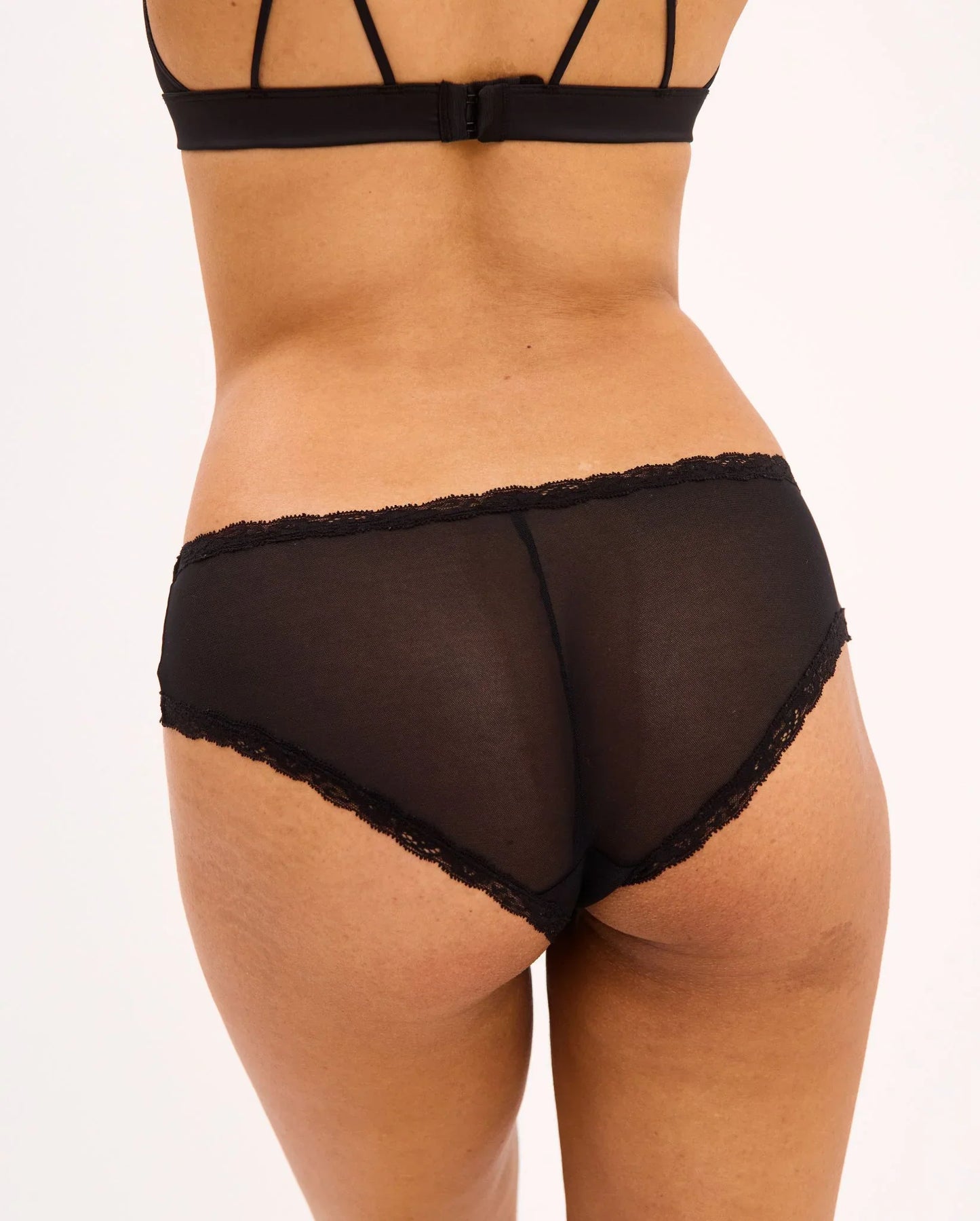 Culotte en matière recyclée | noir "Mesh Lace Trim Hipster Black - black"