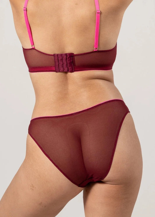 Culotte en matières reyclées | rouge "mesh bikini briefs - burgundy/neon pink"
