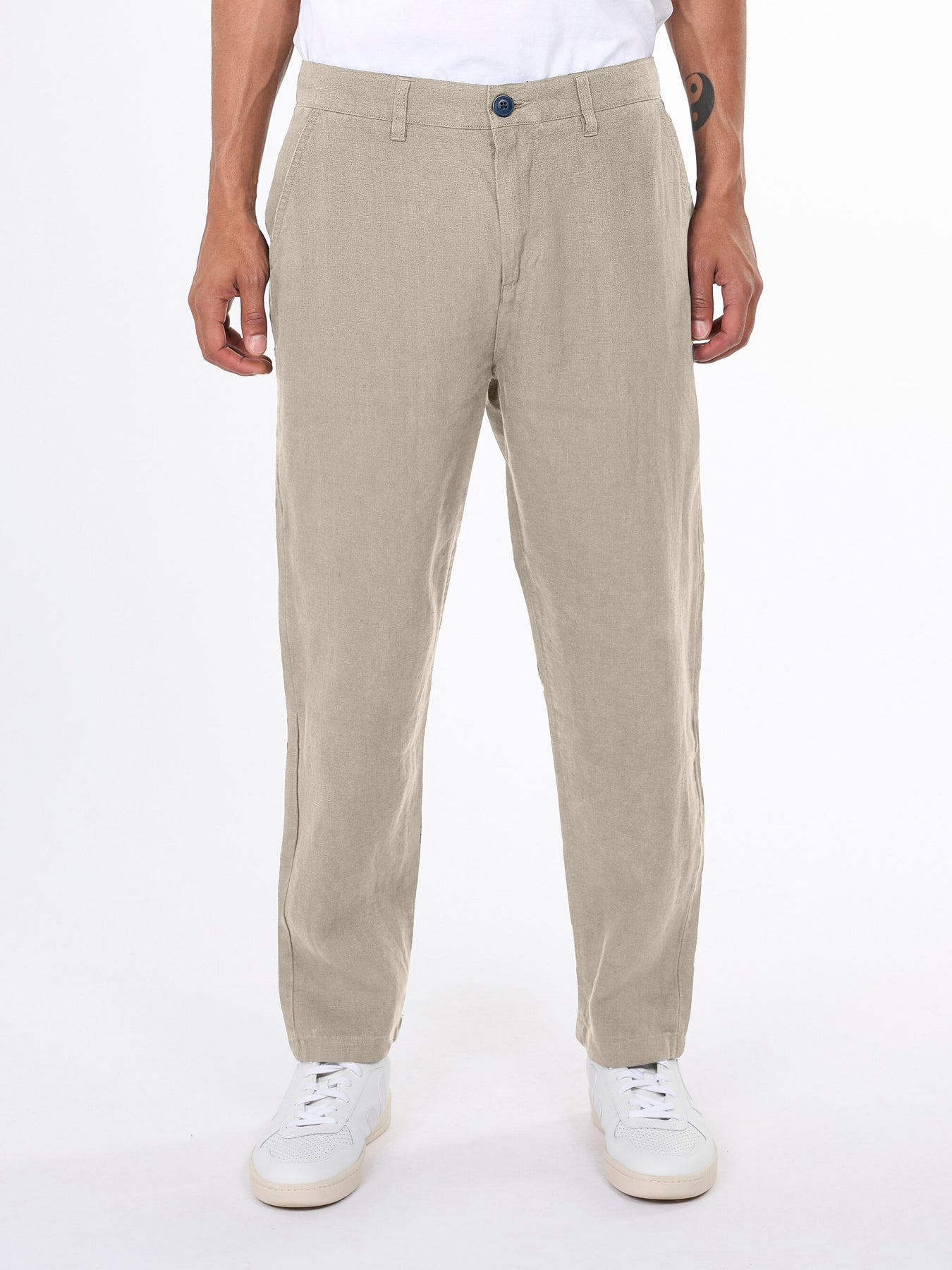 Pantalon beige en lin bio - bob loose linen pant light feather gray
