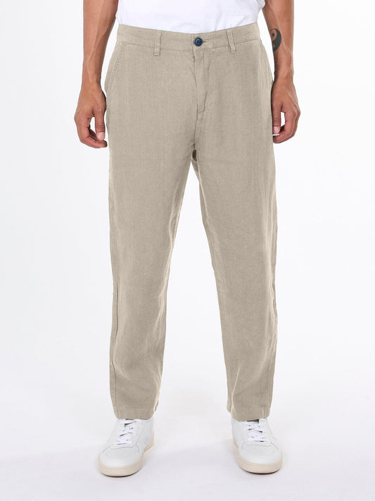 Pantalon beige en lin bio - bob loose linen pant light feather gray