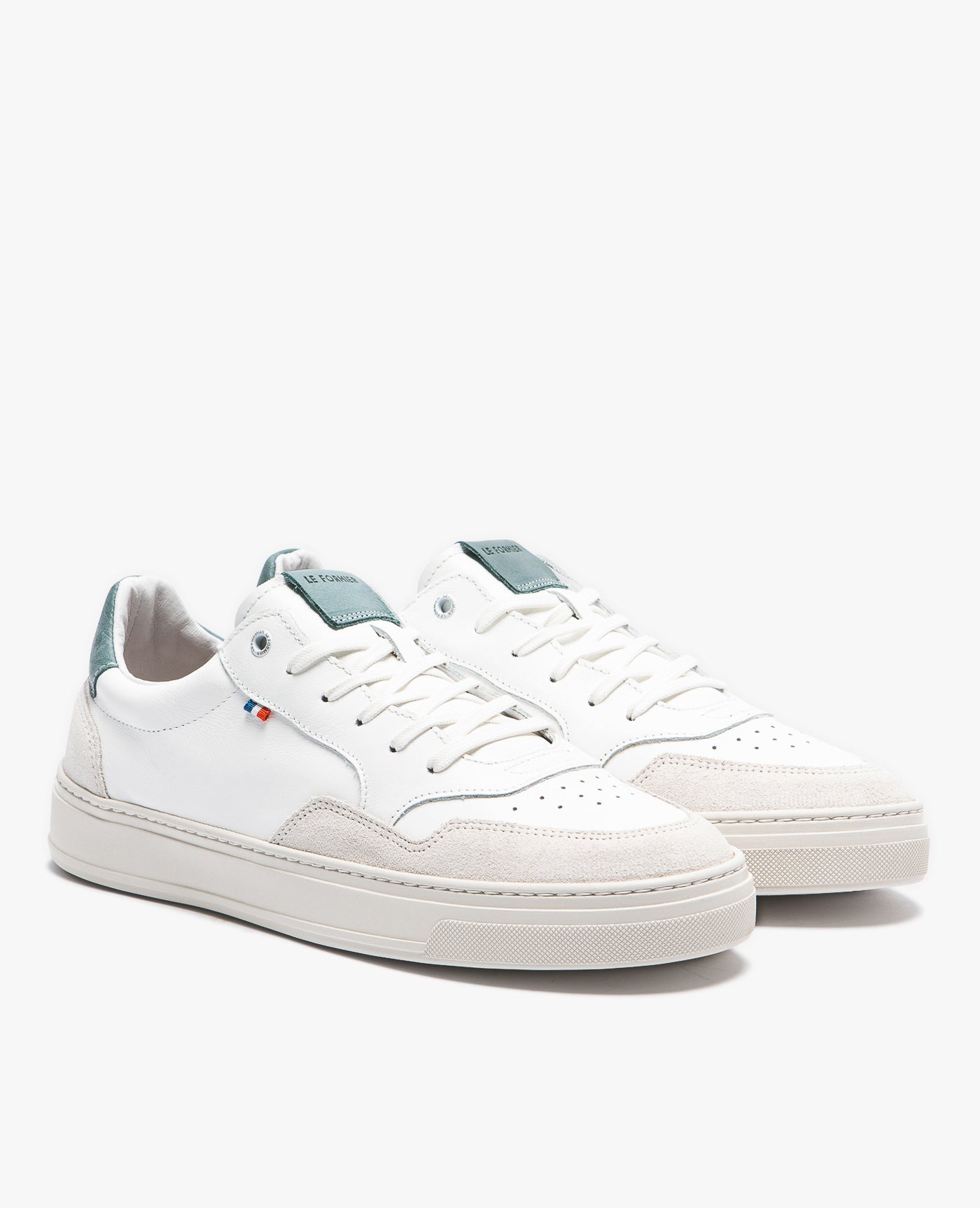 Baskets en cuir certifié | blanc+bleu "Brocard b"