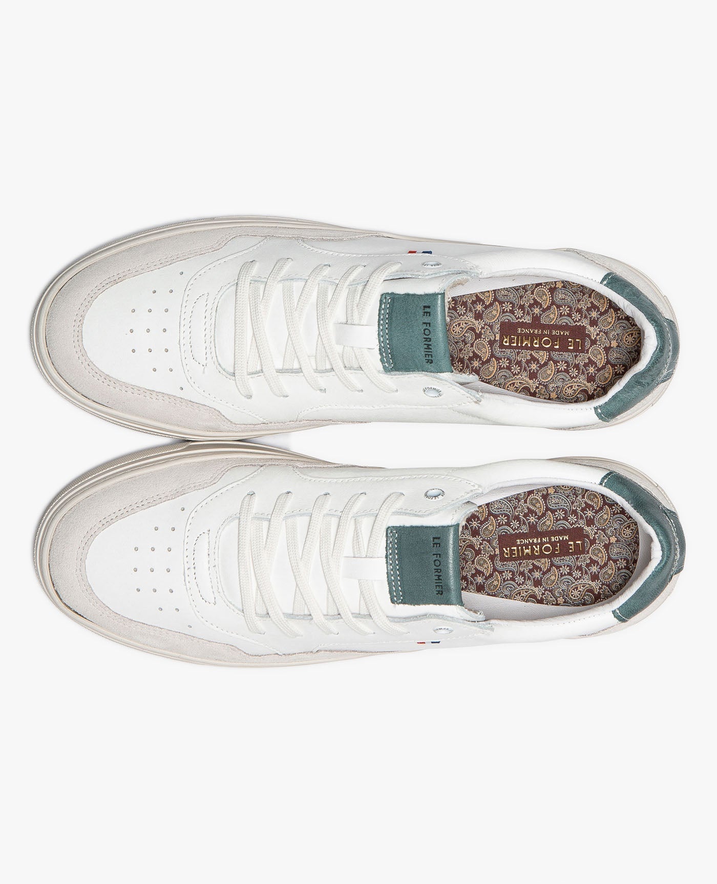 Baskets en cuir certifié | blanc+bleu "Brocard b"