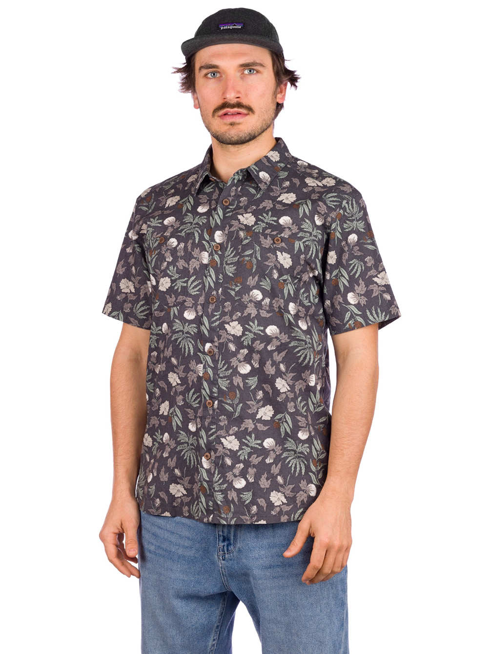 Chemise à manches courtes imprimé gris en coton bio