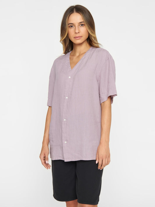 Chemiser lilas en lin bio - baseball linen shirt nirvana