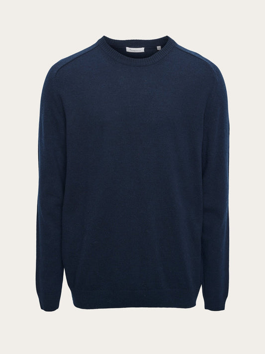 Pull en maille marine en laine bio - basic o-neck knit total eclipse