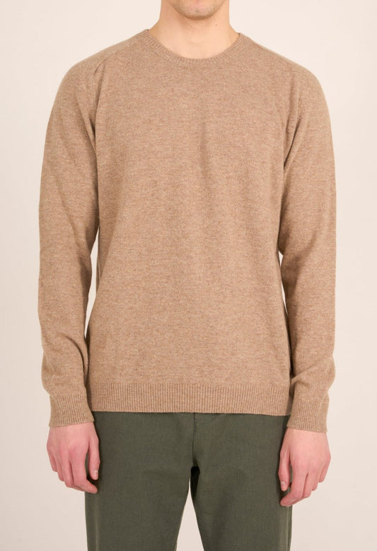 Pull en maille beige en laine bio - basic o-neck knit kelp