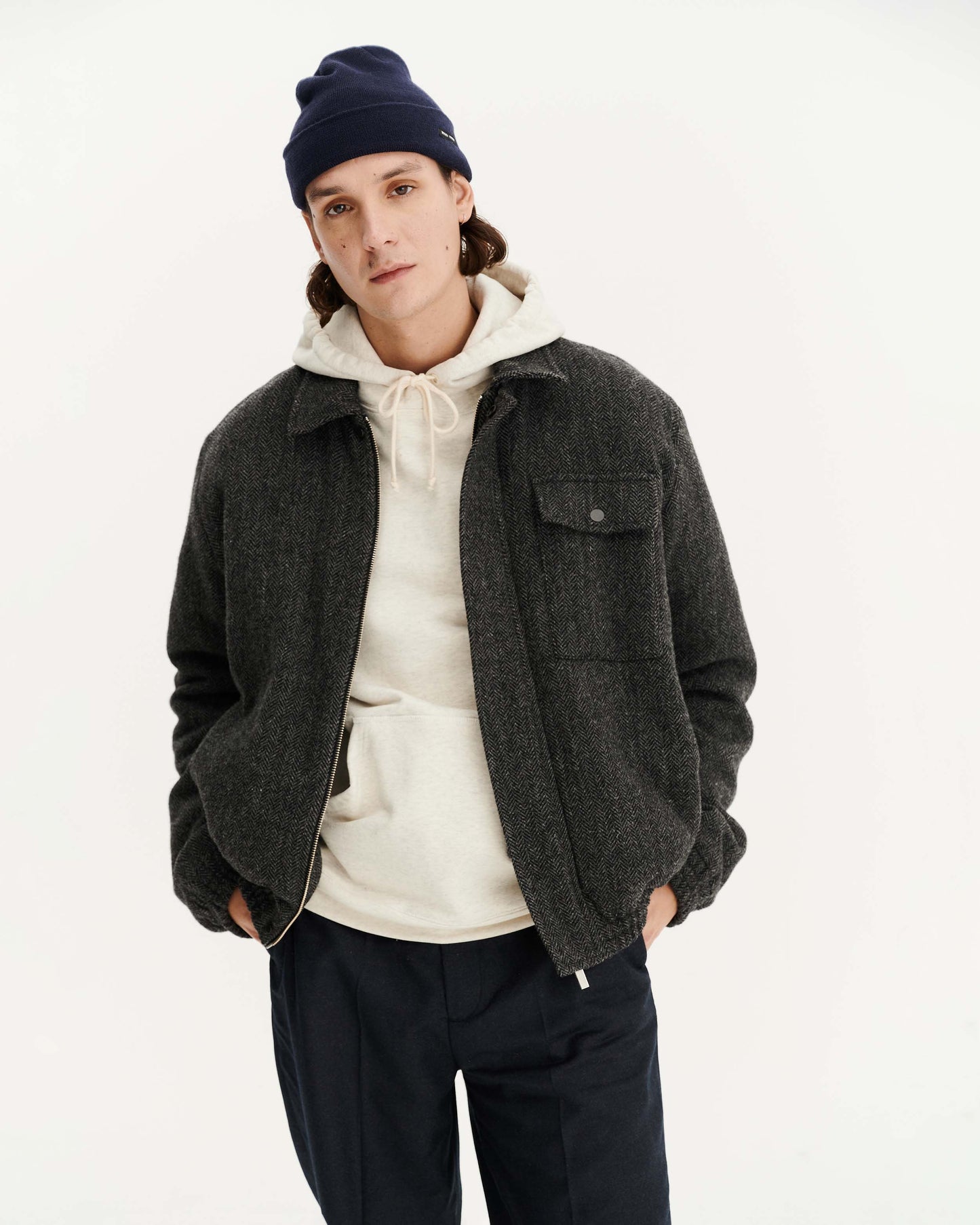 Blouson en laine recyclée | gris "berlin - anthracite herringbone"
