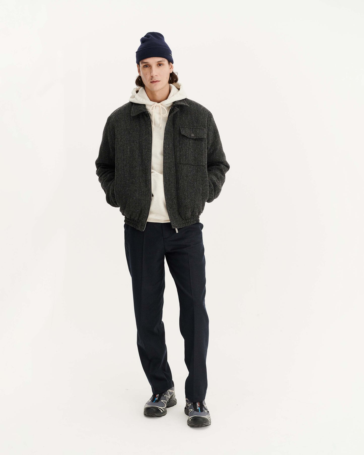 Blouson en laine recyclée | gris "berlin - anthracite herringbone"