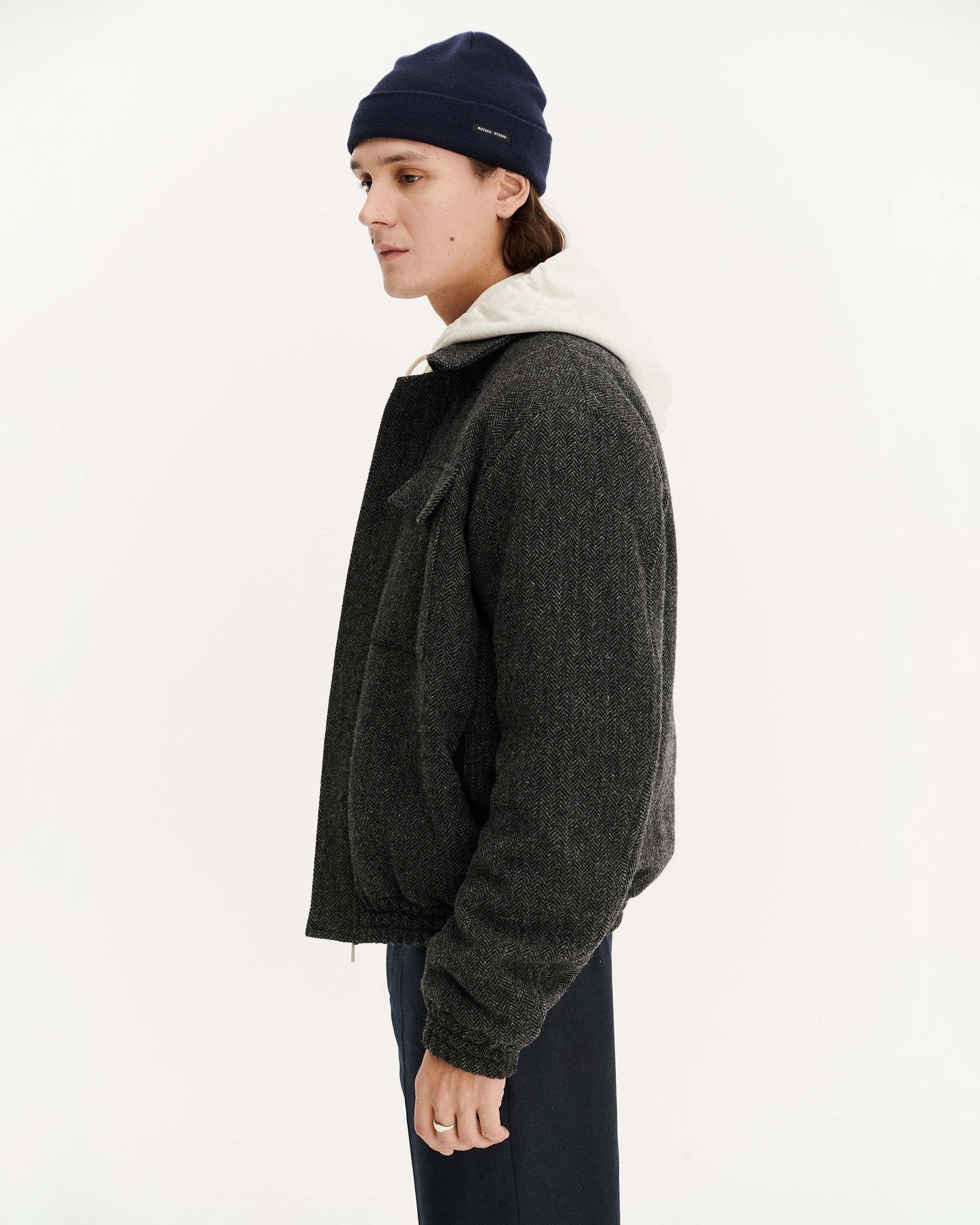 Blouson en laine recyclée | gris "berlin - anthracite herringbone"
