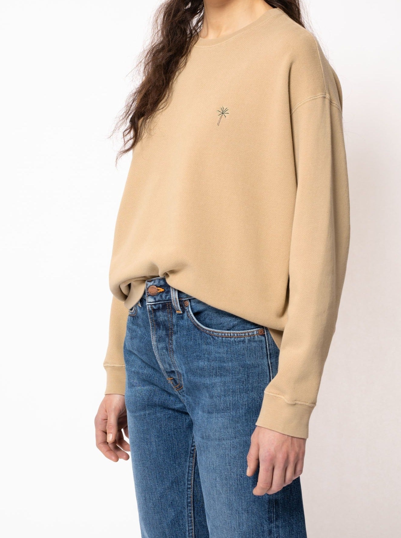 Sweat beige brodé en coton bio - Bibbi Palm Tree Faded Sun
