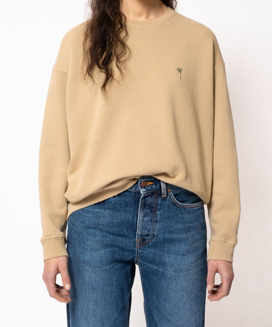 Sweat beige brodé en coton bio - Bibbi Palm Tree Faded Sun