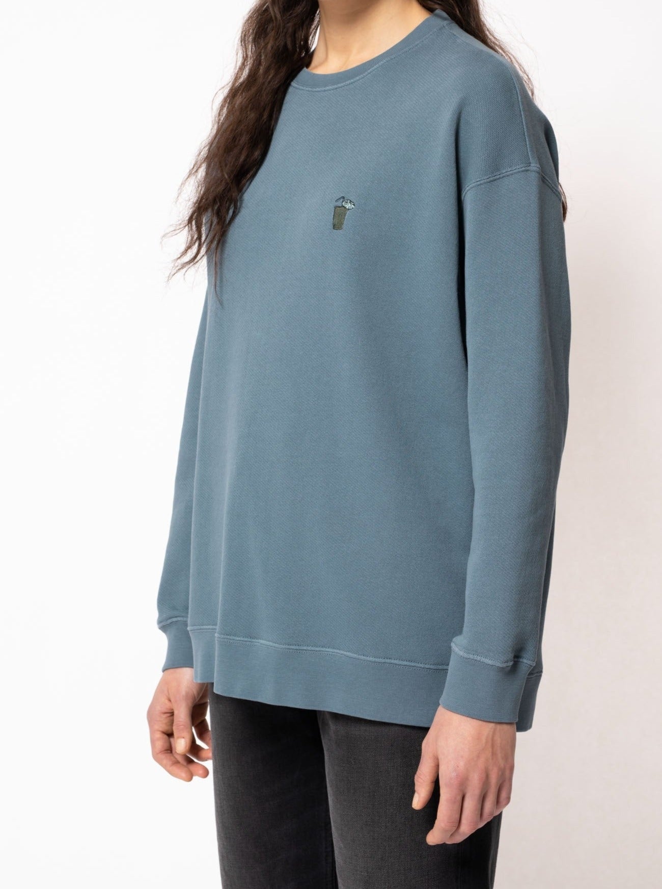 Sweat bleu brodé en coton bio - Bibbi Pina Colada 50s Blue