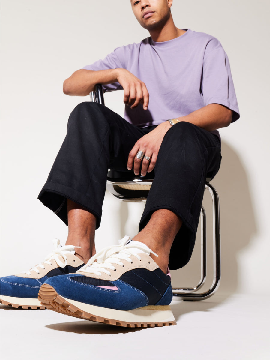 Baskets bleues en cuir certifié | b6 blue pink