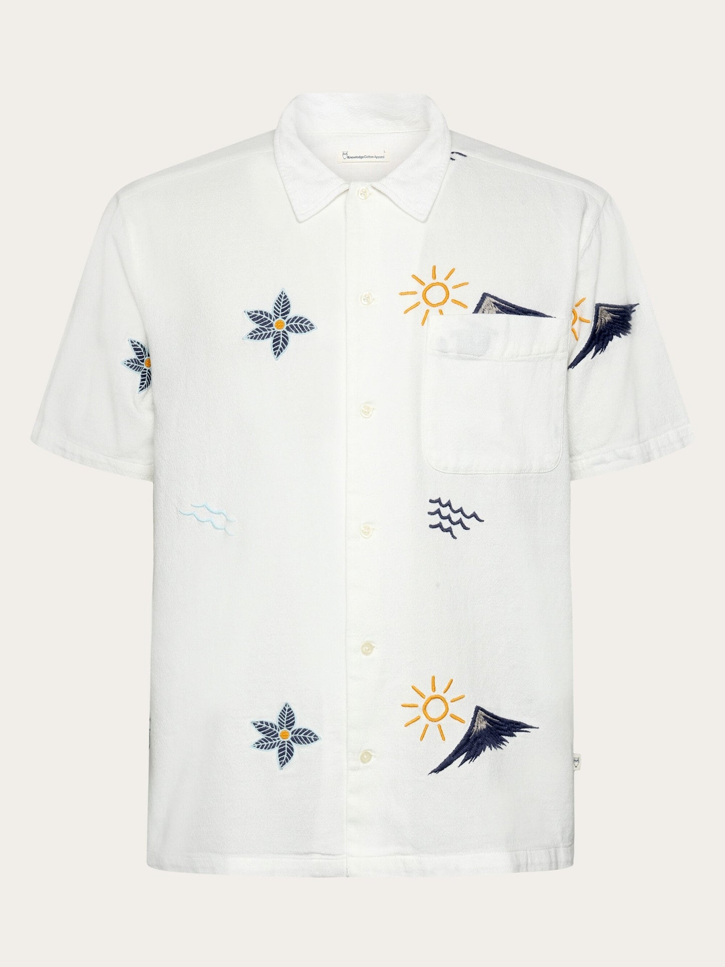 Chemise en coton biologique | blanc "box fit short sleeve shirt with embroidery - gots/vegan - 1387 egret"