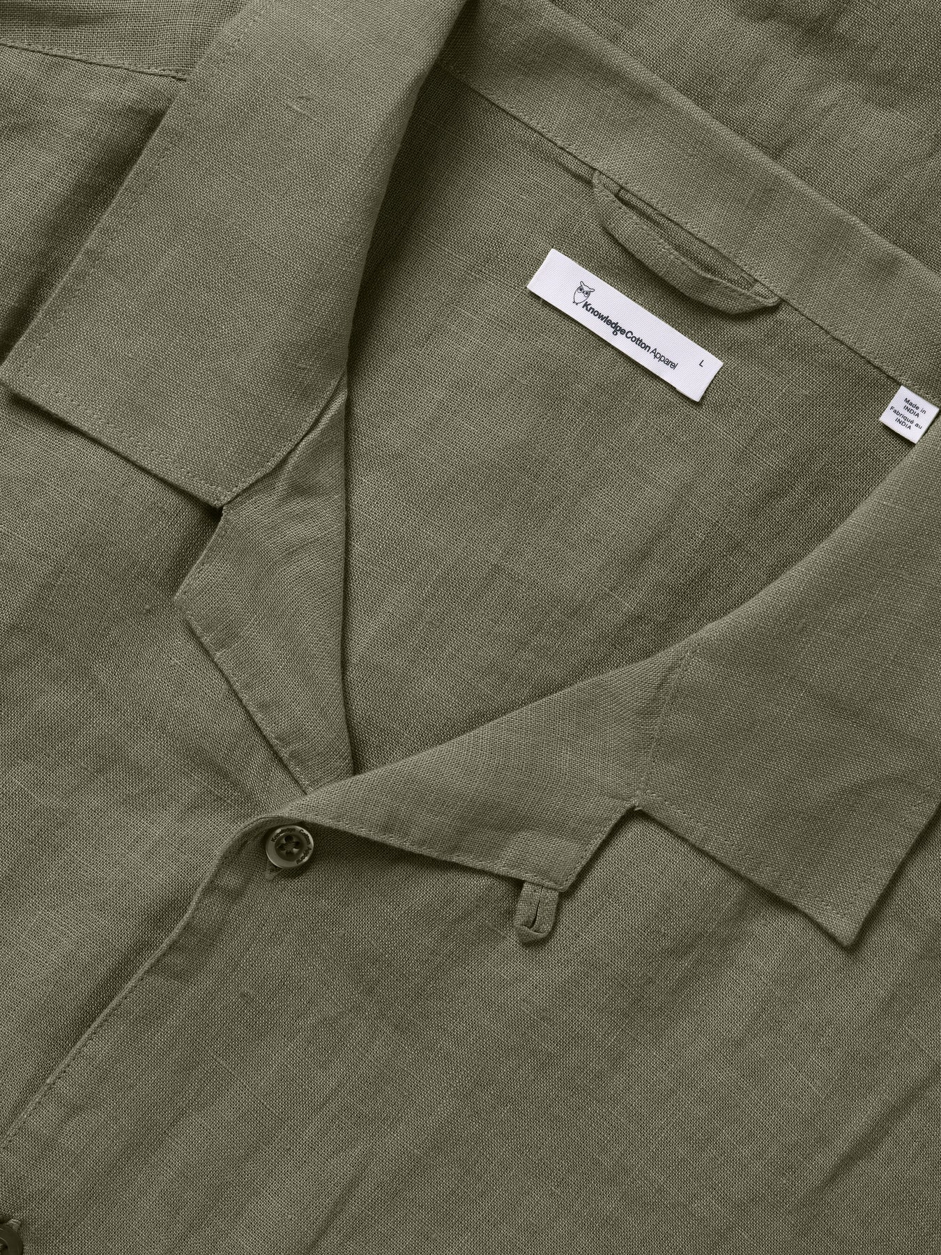 Chemisette olive en lin bio - box fit short sleeved linen burned olive