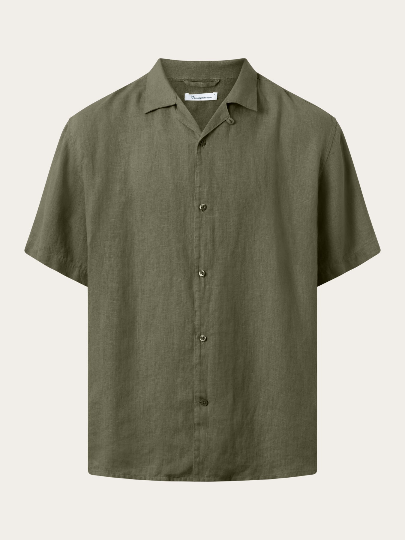 Chemisette olive en lin bio - box fit short sleeved linen burned olive