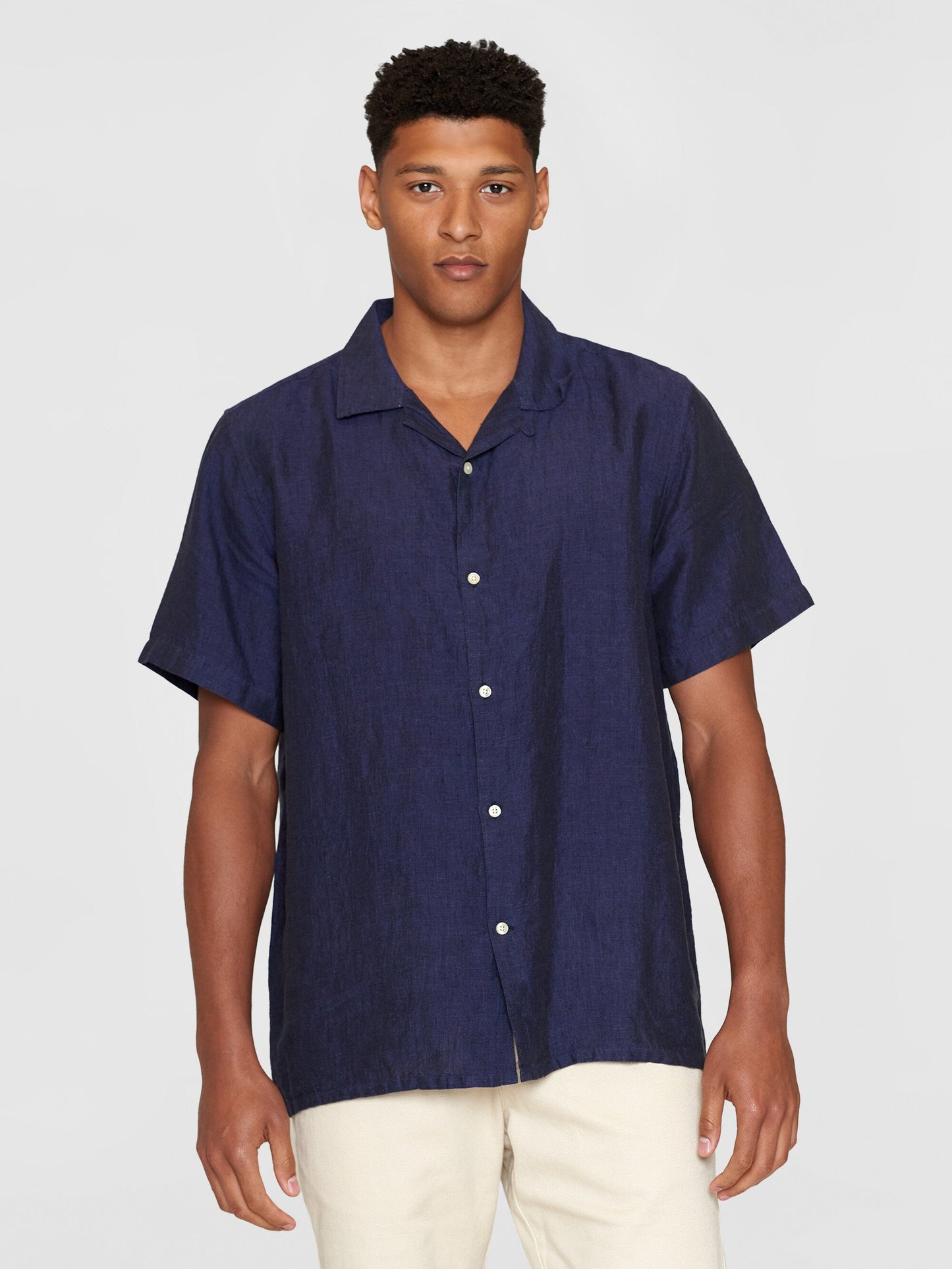Chemise en lin biologique | bleu "Box short sleeve linen shirt yarndyed - total eclipse"