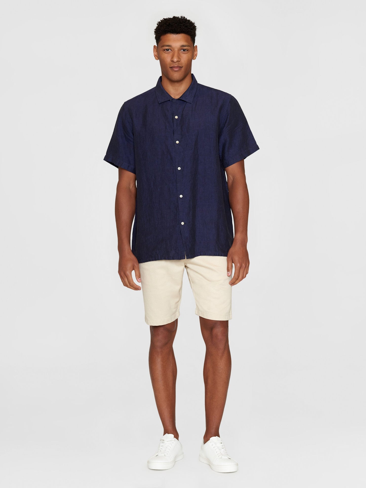 Chemise en lin biologique | bleu "Box short sleeve linen shirt yarndyed - total eclipse"