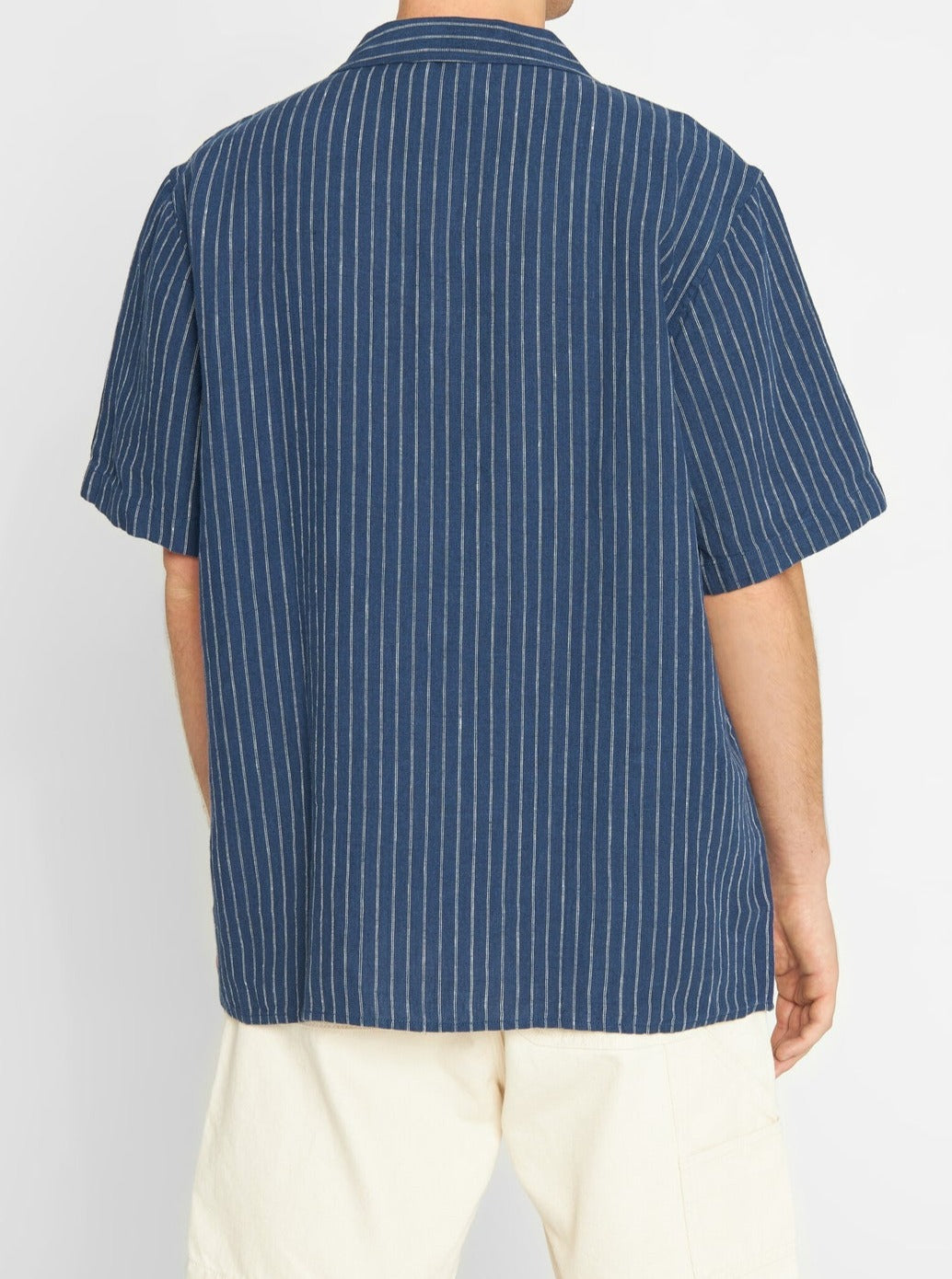 Chemisette rayée marine en lin bio - striped linen shirt blue