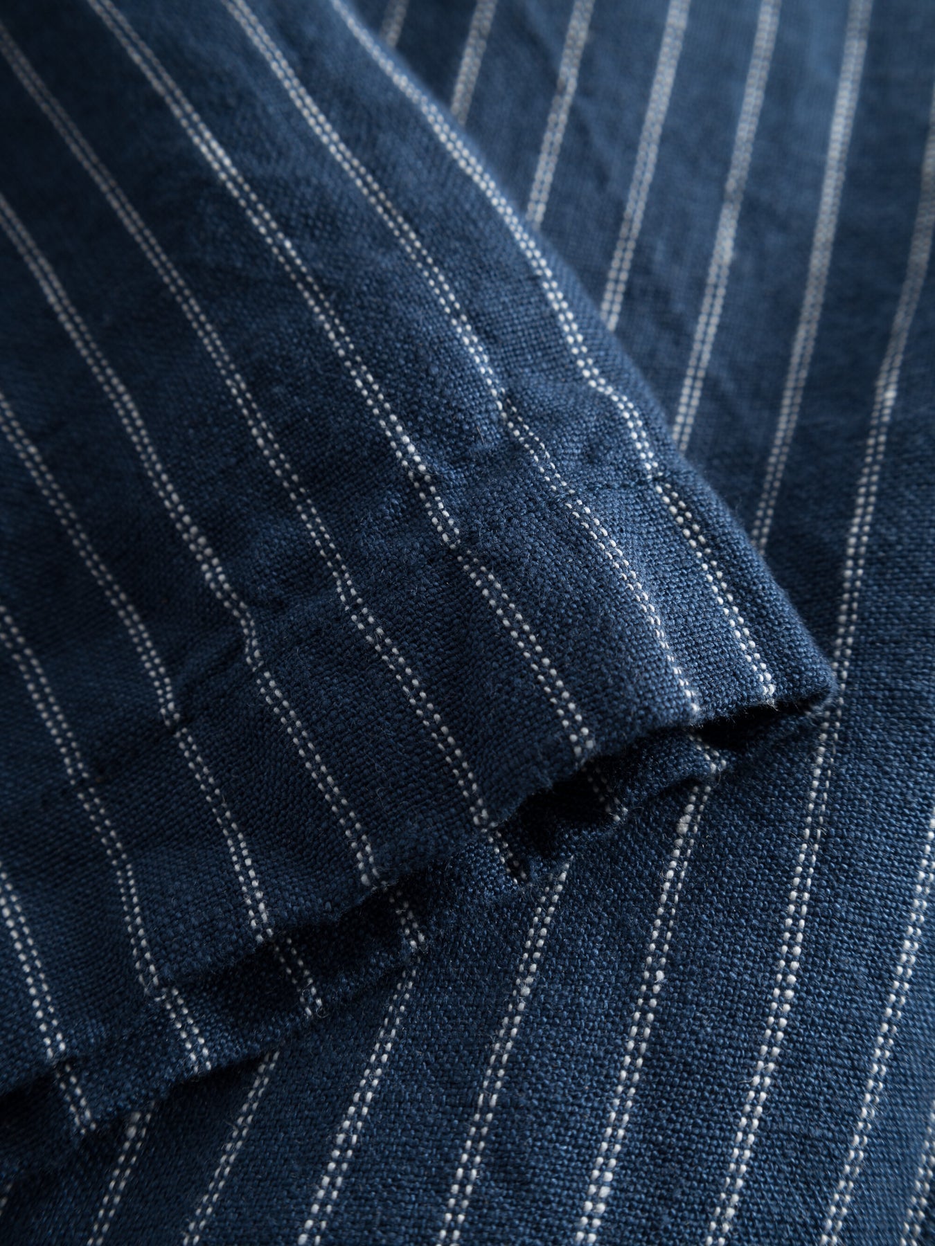 Chemisette rayée marine en lin bio - striped linen shirt blue