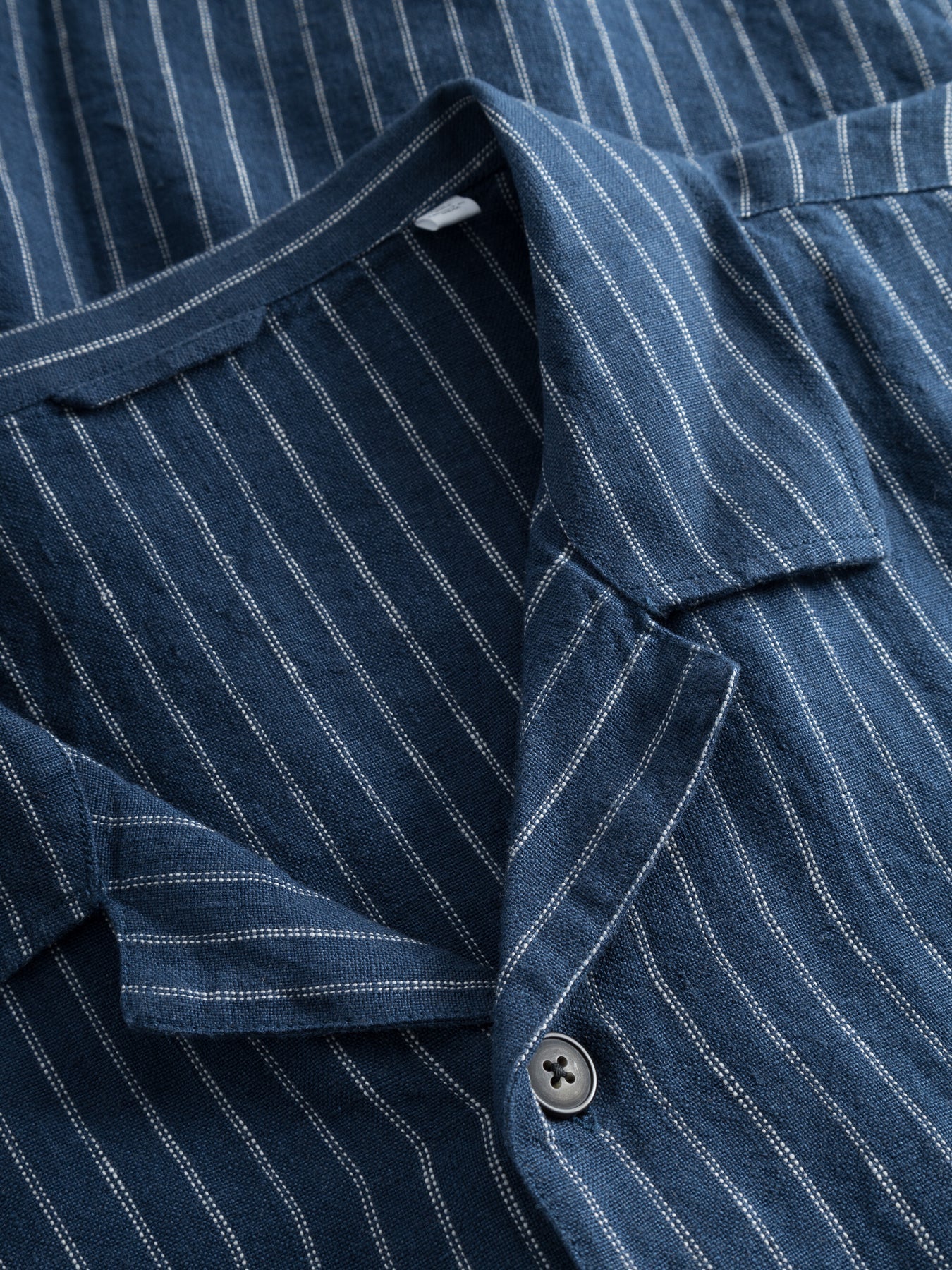 Chemisette rayée marine en lin bio - striped linen shirt blue