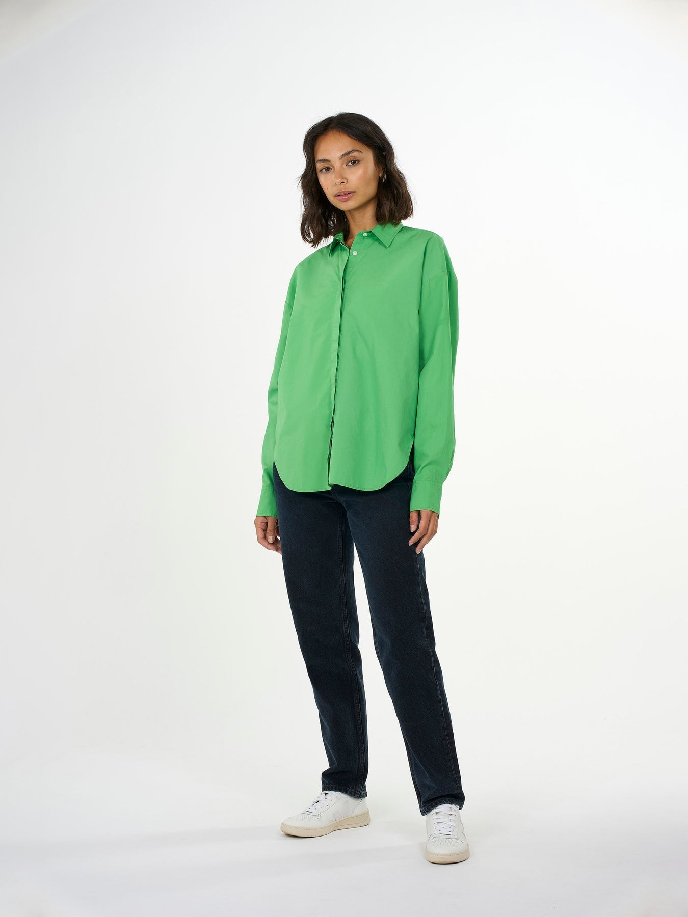 Chemise vert vif en popeline de coton bio - poplin shirt vibrant green
