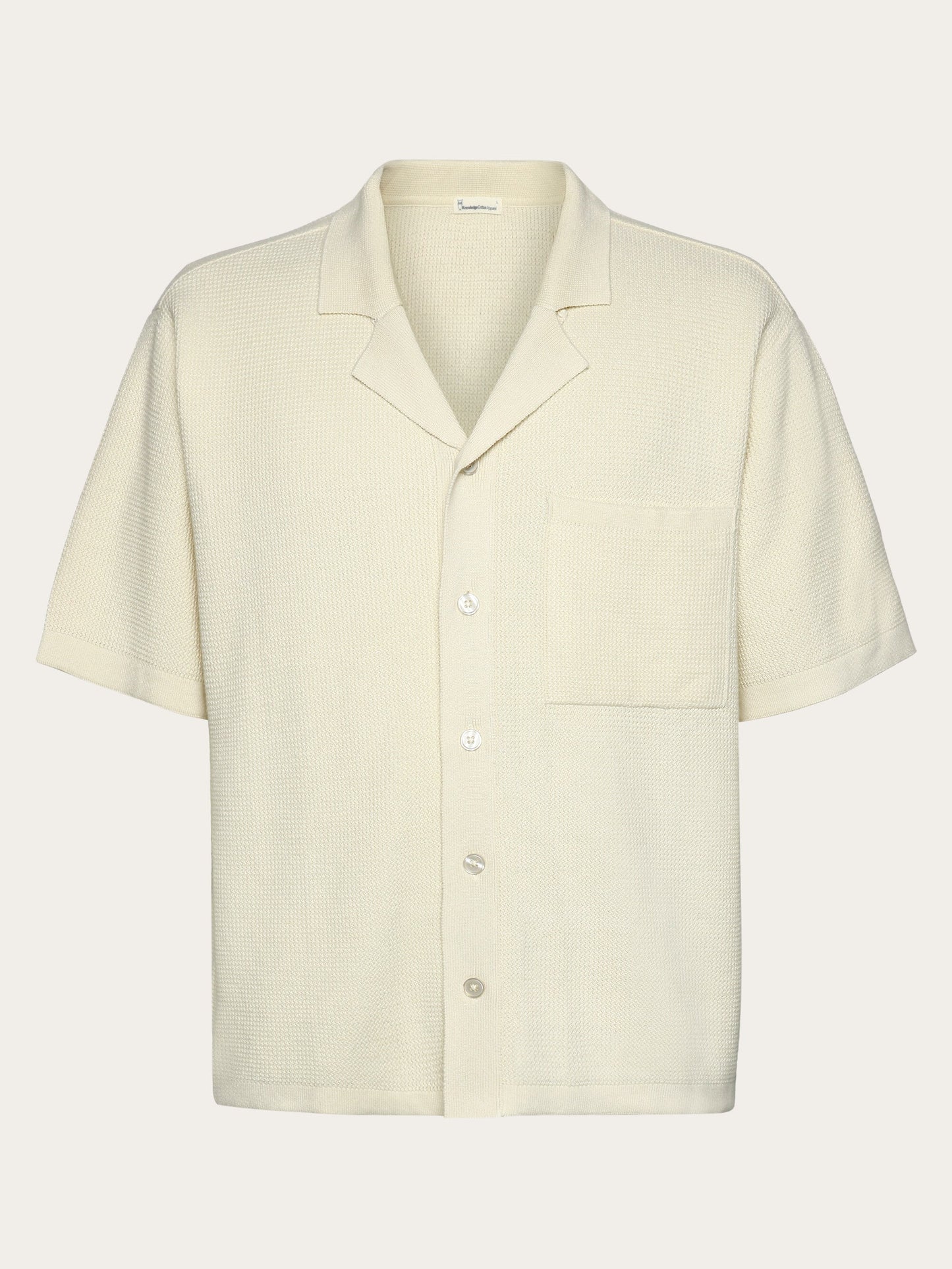 Chemise manches courtes maille en coton bio | blanc "boxy short sleeve structured knitted shirt egret"