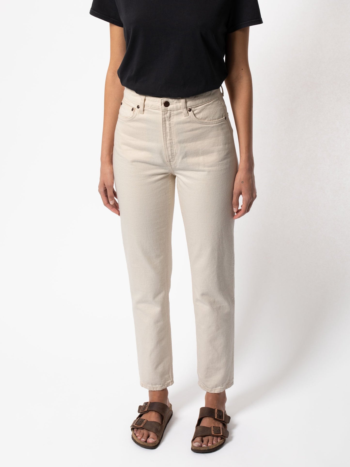 Jean droit taille haute écru en coton bio - breezy britt dusty white