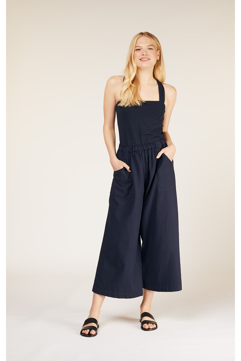 Pantalon ample marine en coton bio - gianna