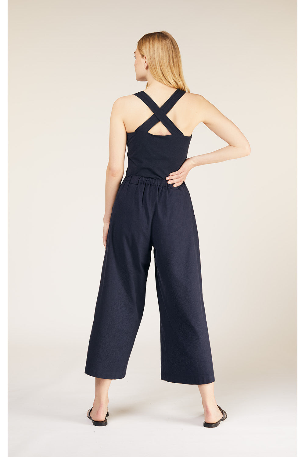 Pantalon ample marine en coton bio - gianna