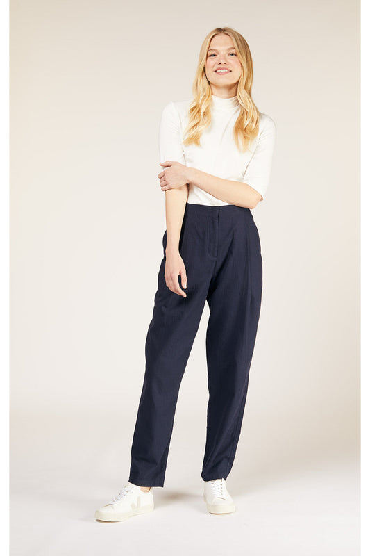 Pantalon cigarette marine en coton bio - ensley