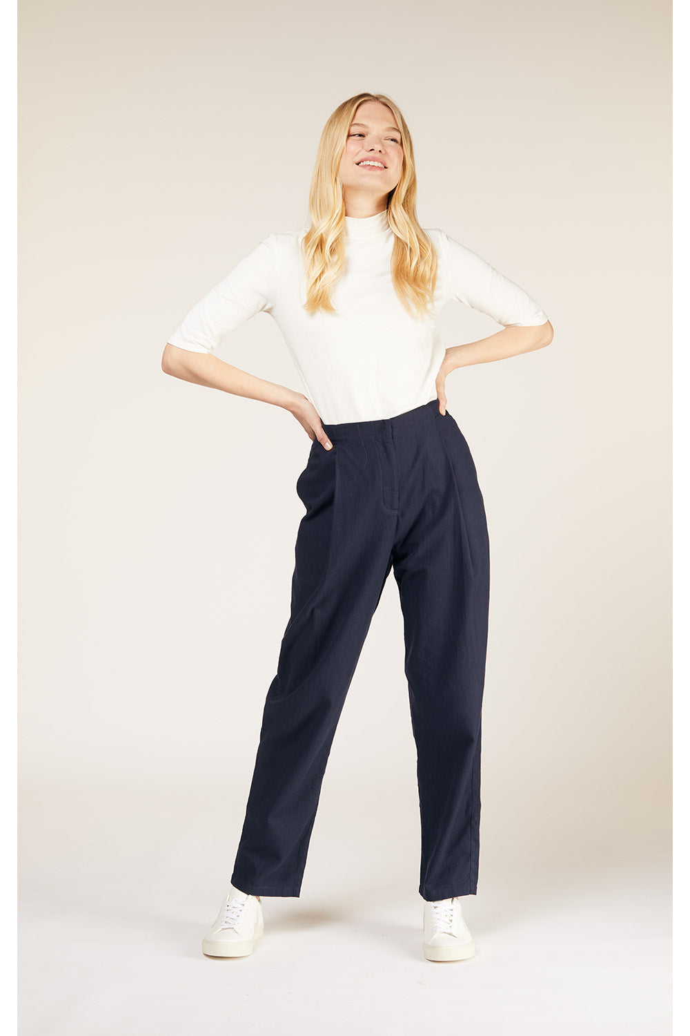 Pantalon cigarette marine en coton bio - ensley