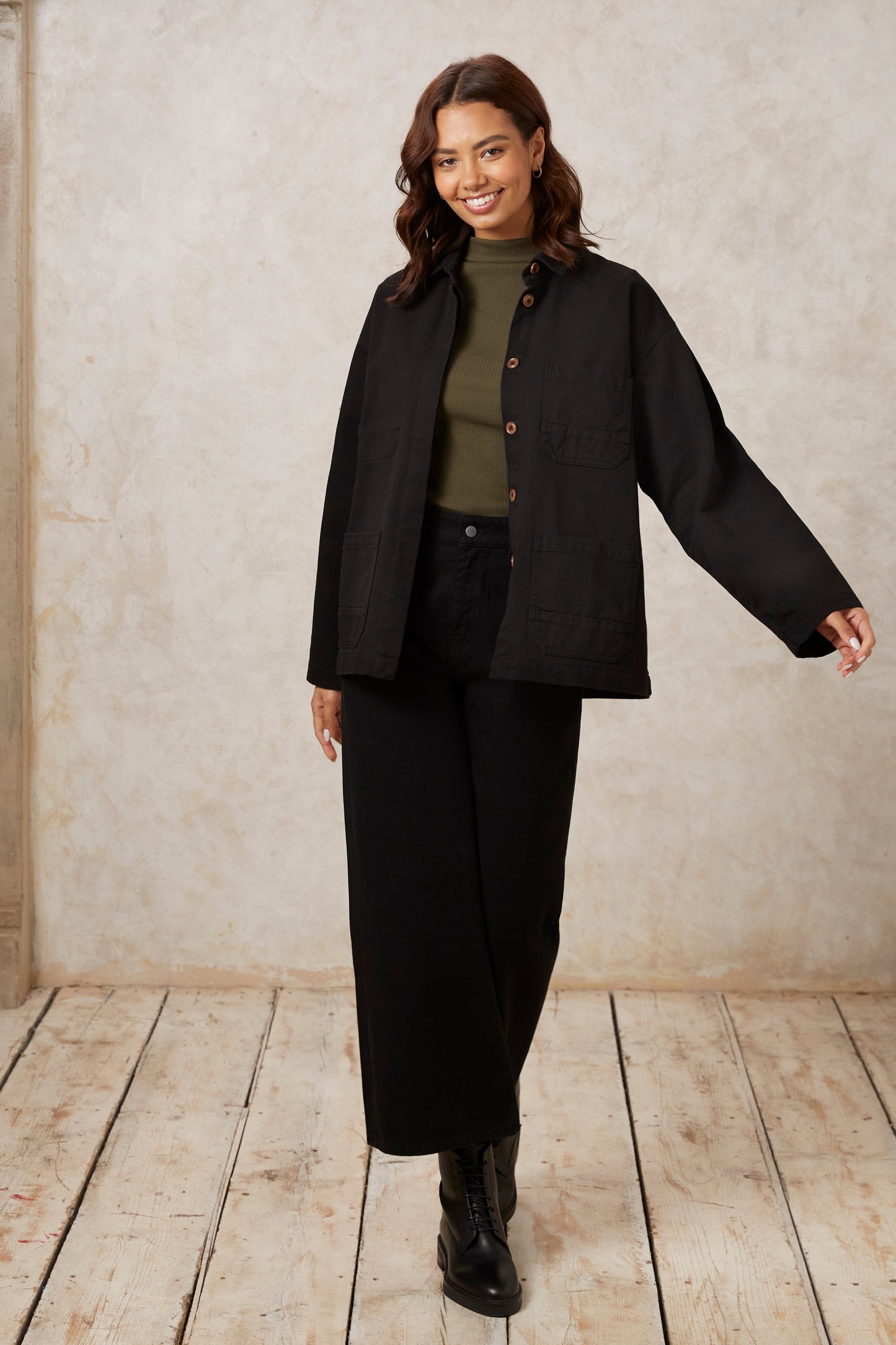 Veste noire en denim et coton bio - sally twill jacket black