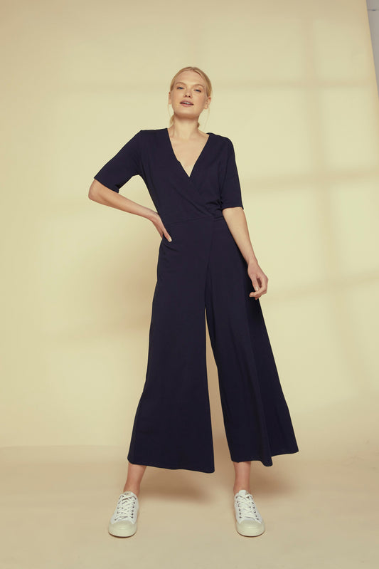 Combinaison longue ample marine en coton bio - selena