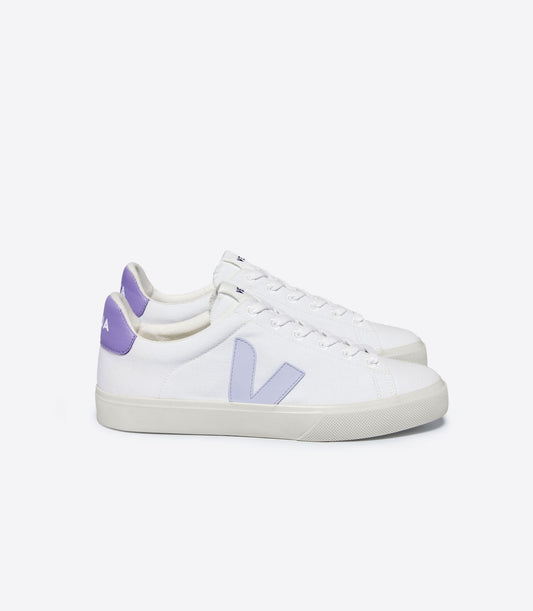 Baskets en coton bio et suède vegan | blanc et violet "campo canvas white swan lavande"