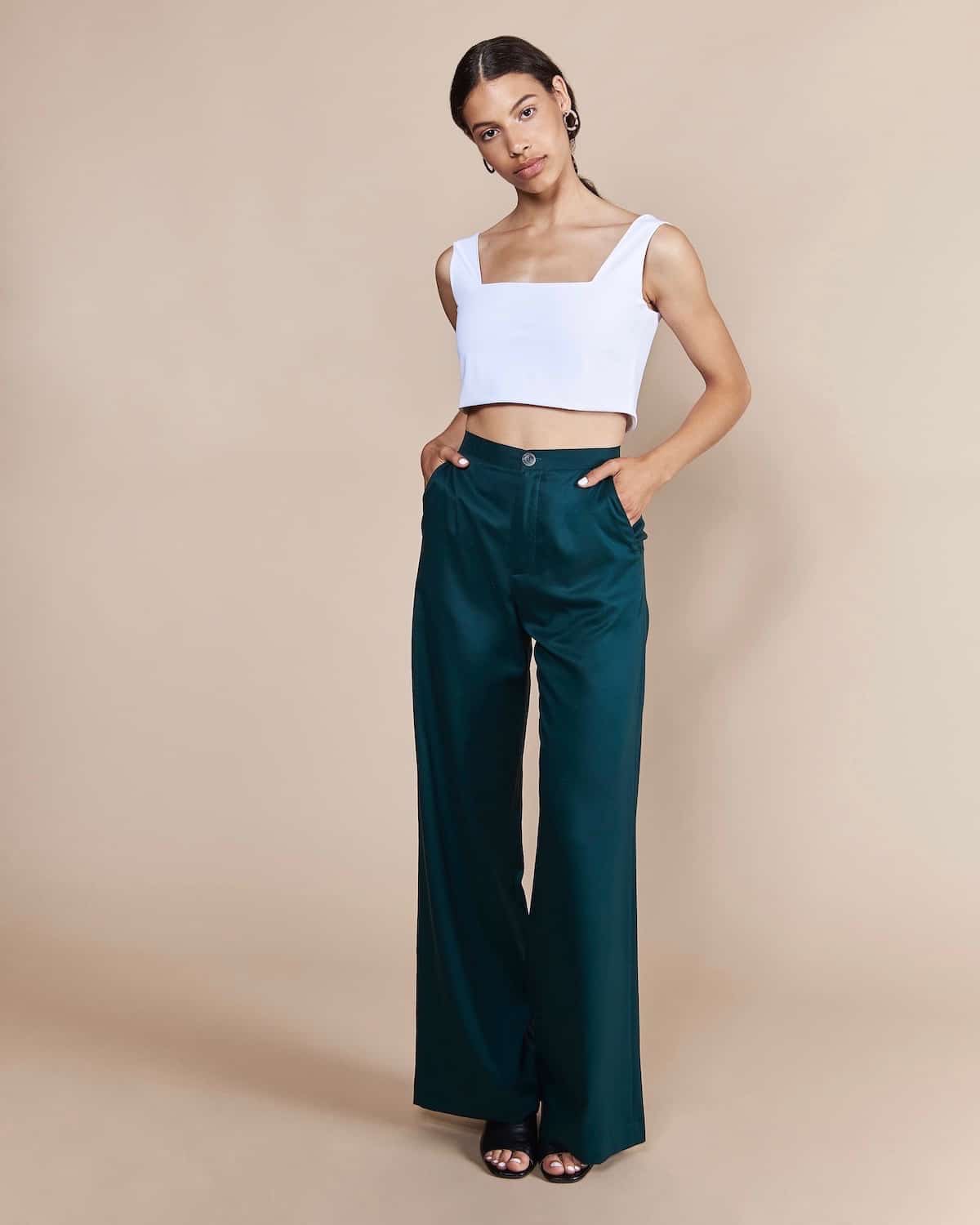Pantalon large vert émeraude en tencel - Arouca
