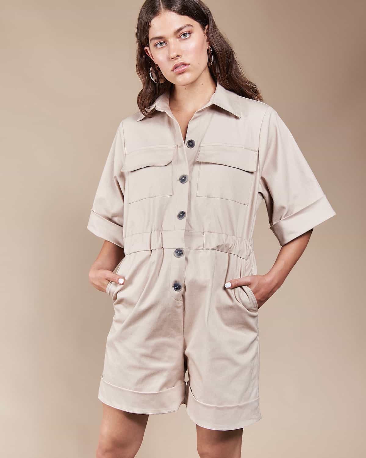 Combishort beige twill en coton bio - Catargo