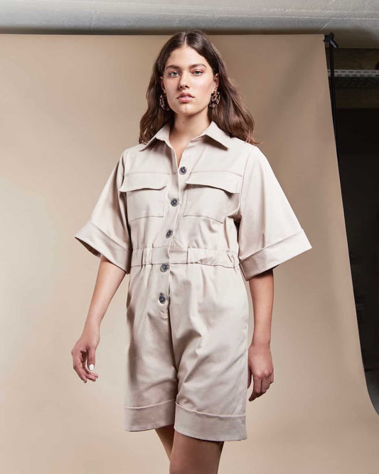 Combishort beige twill en coton bio - Catargo